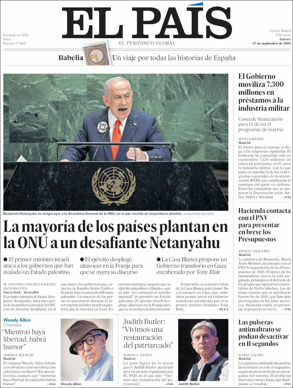 El País, edición del sábado 27 de septiembre de 2025