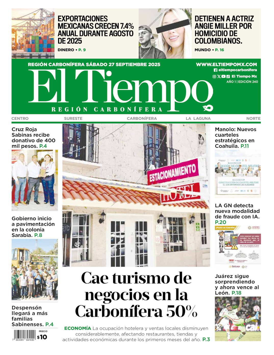 El Tiempo Región Carbonífera, edición del sábado 27 de septiembre de 2025