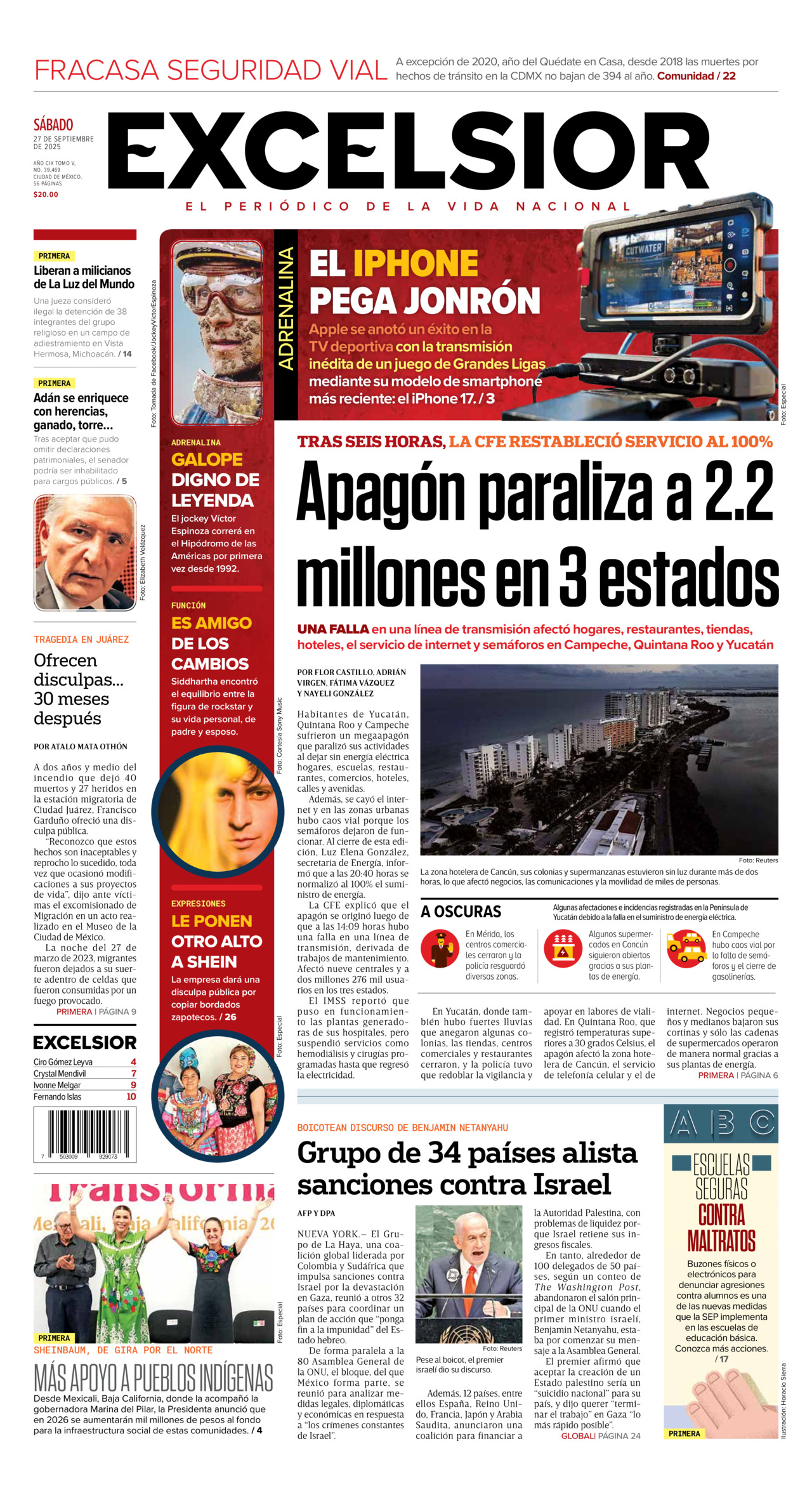 Excelsior, edición del sábado 27 de septiembre de 2025