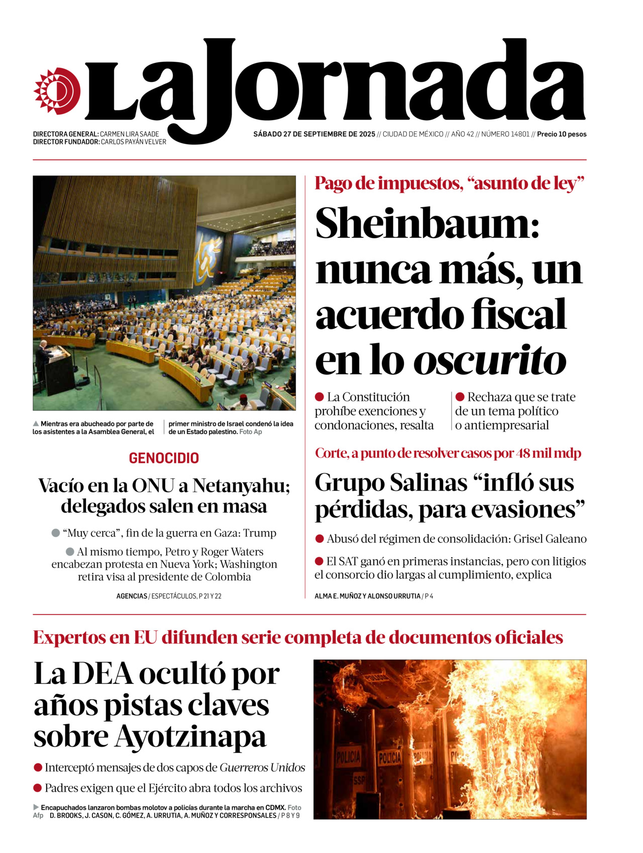 La Jornada, edición del sábado 27 de septiembre de 2025