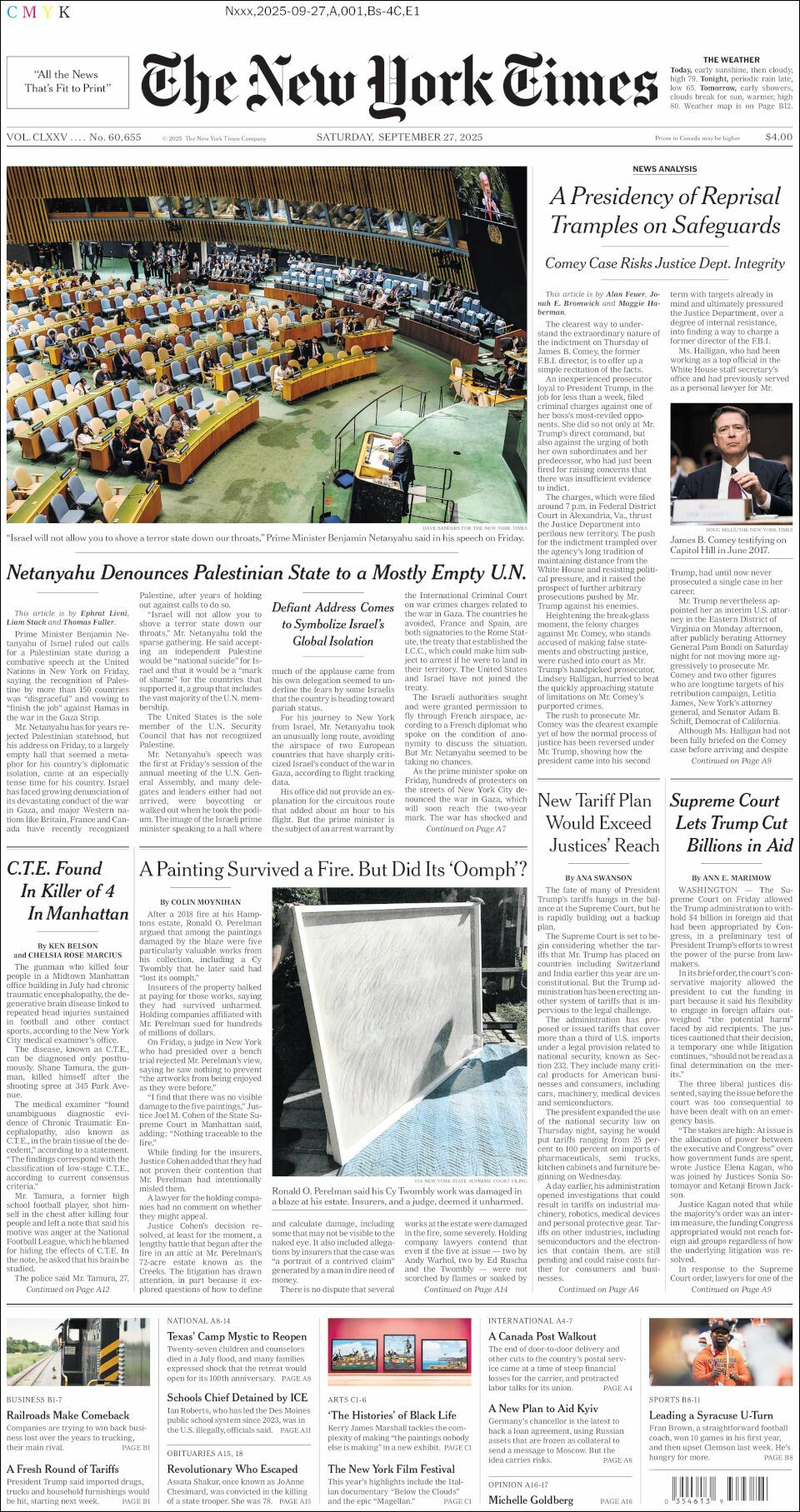 The New York Times, edición del sábado 27 de septiembre de 2025