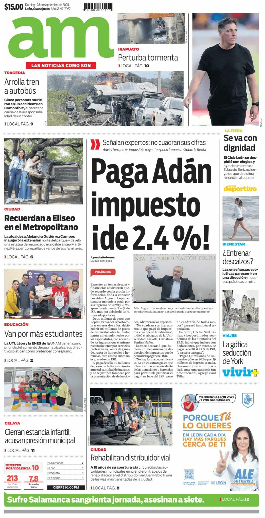 AM de León, edición del domingo 28 de septiembre de 2025