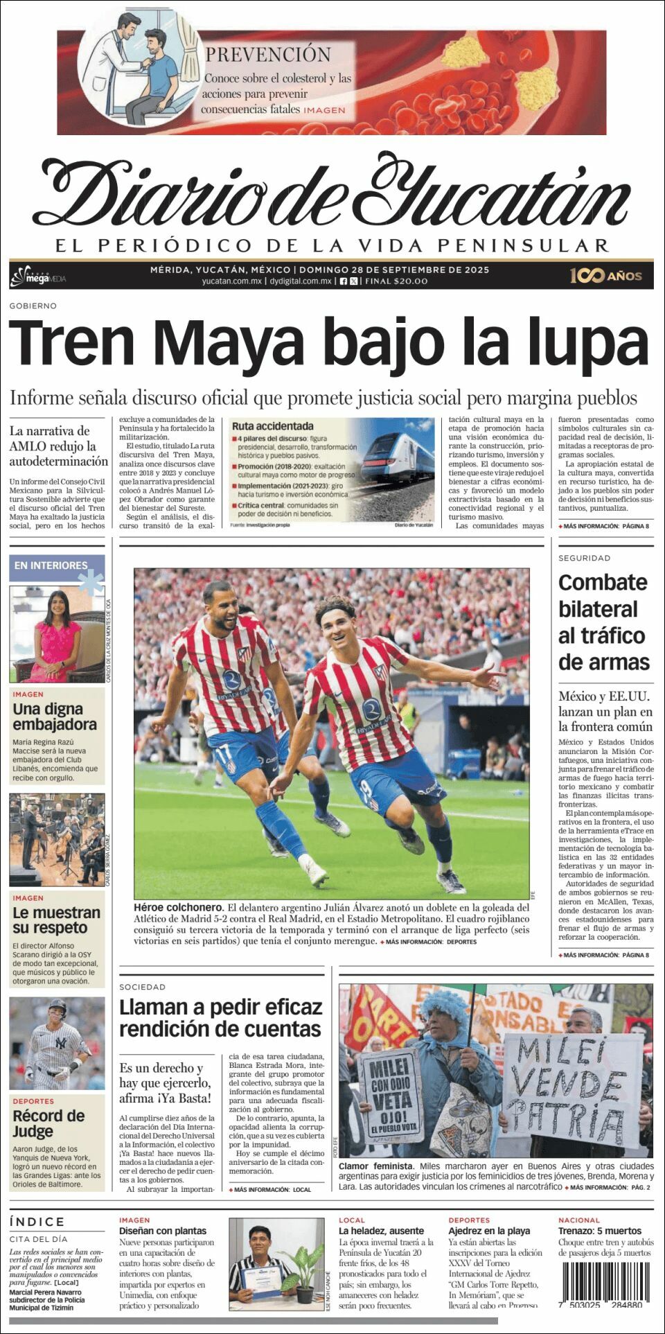 El Diario de Yucatán, edición del domingo 28 de septiembre de 2025