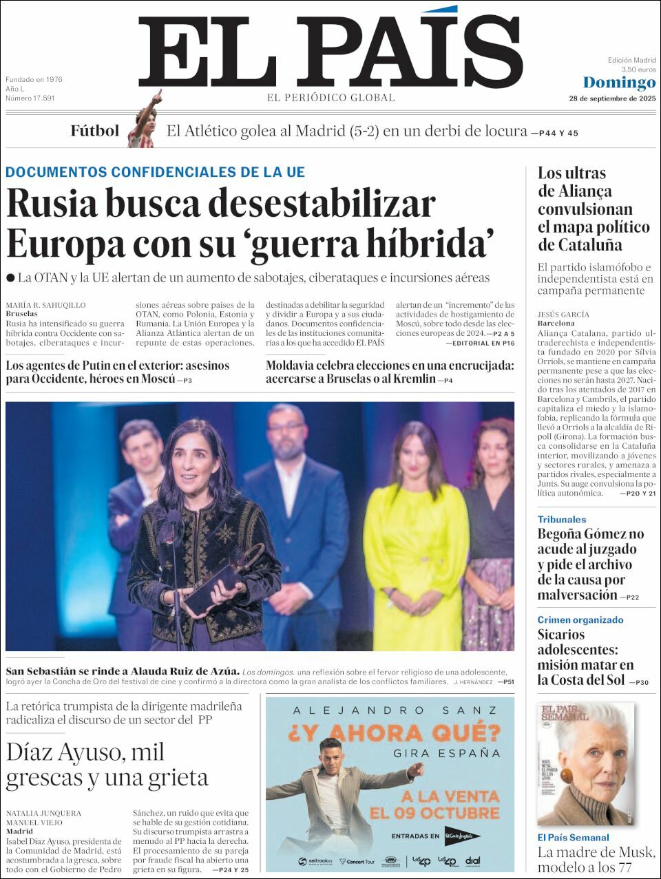 El País, edición del domingo 28 de septiembre de 2025