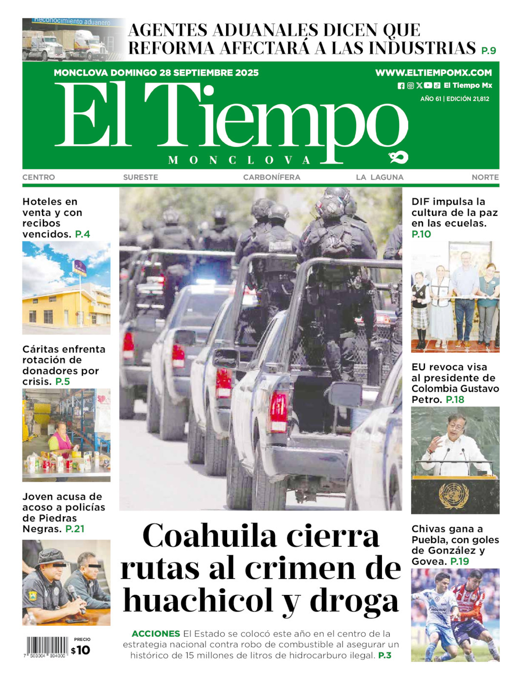 El Tiempo Monclova, edición del domingo 28 de septiembre de 2025