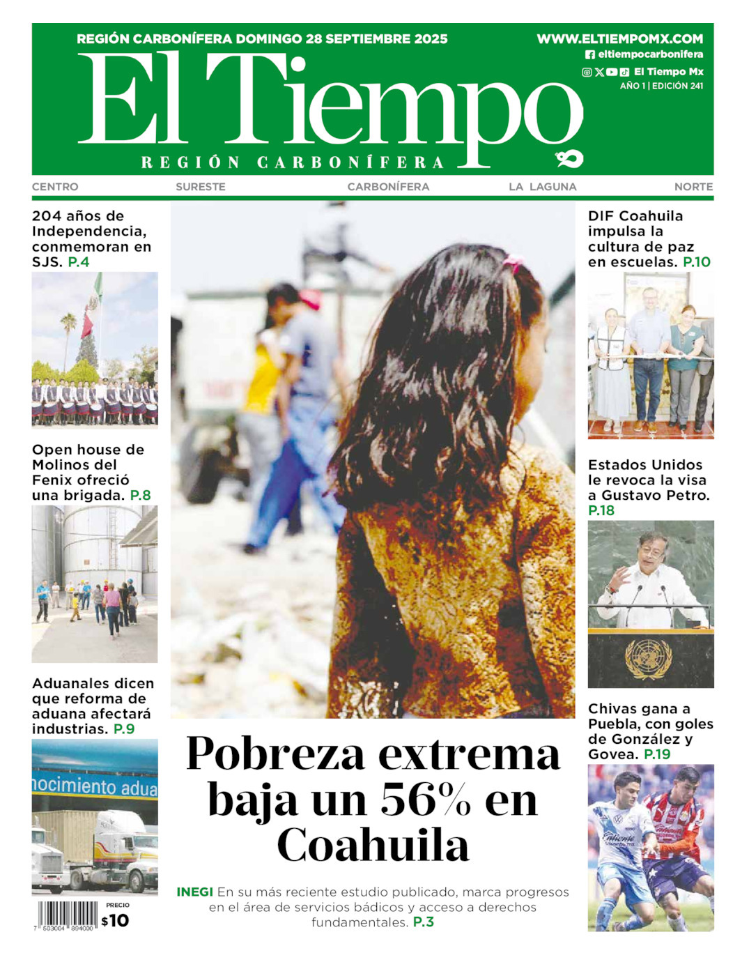 El Tiempo Región Carbonífera, edición del domingo 28 de septiembre de 2025