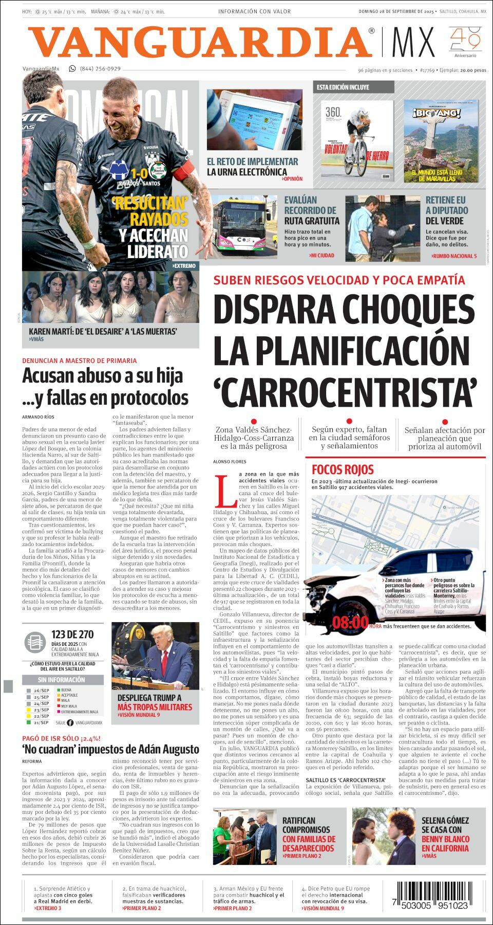 Vanguardia, edición del domingo 28 de septiembre de 2025