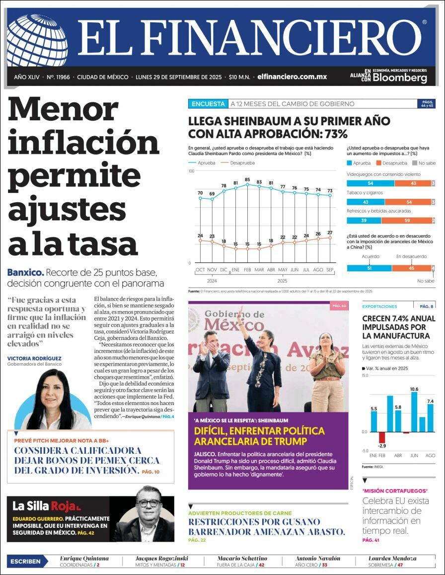El Financiero, edición del lunes 29 de septiembre de 2025
