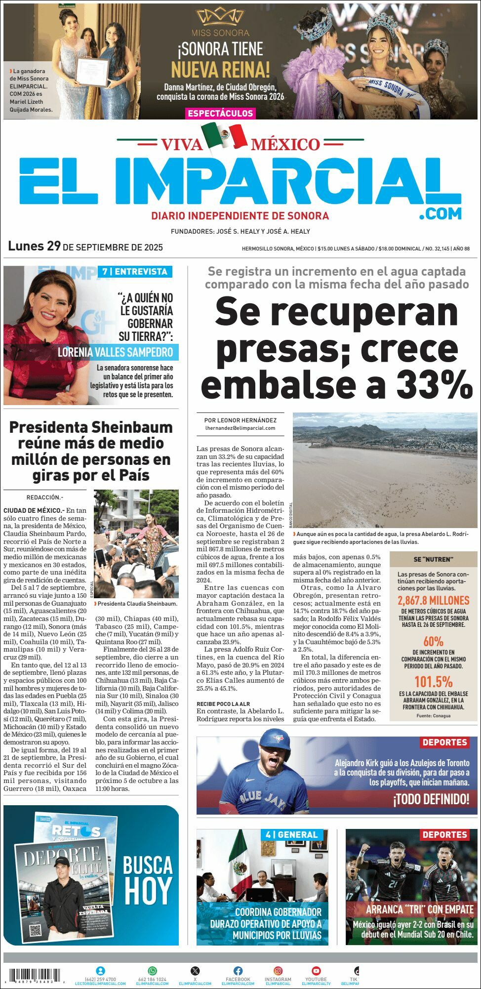 El Imparcial, edición del lunes 29 de septiembre de 2025