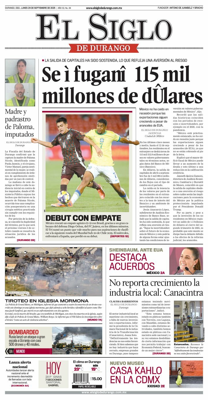 El Siglo de Durango, edición del lunes 29 de septiembre de 2025