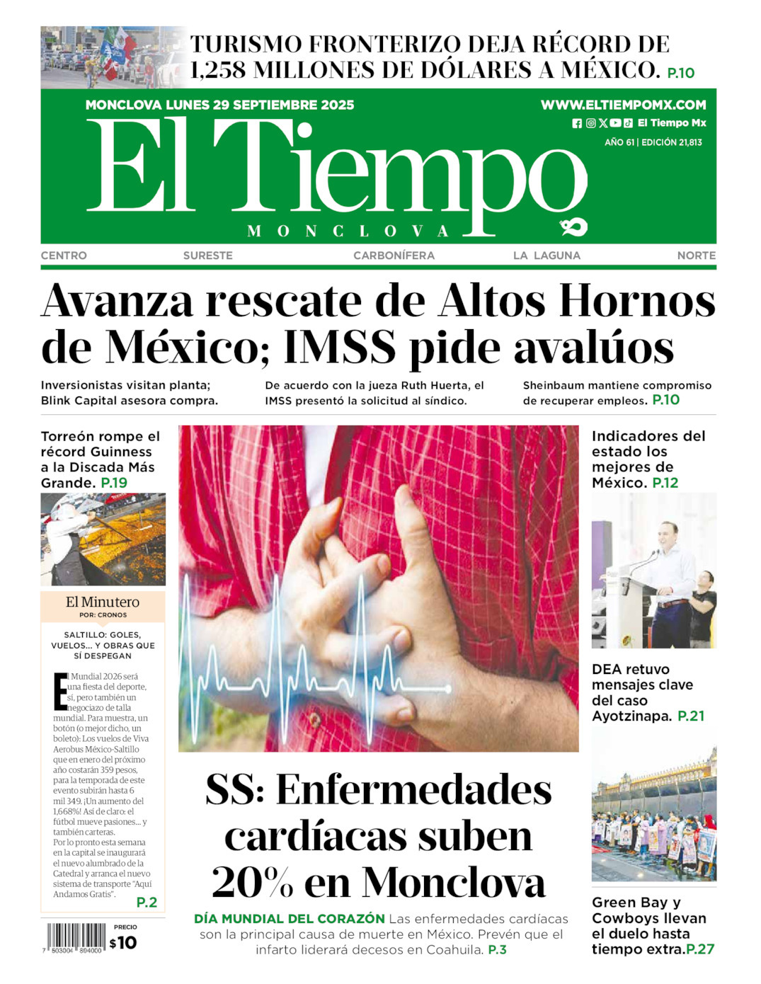 El Tiempo Monclova, edición del lunes 29 de septiembre de 2025