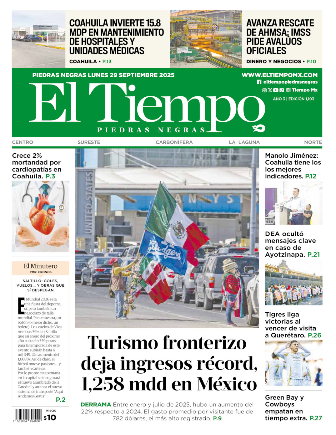 El Tiempo Piedras Negras, edición del lunes 29 de septiembre de 2025