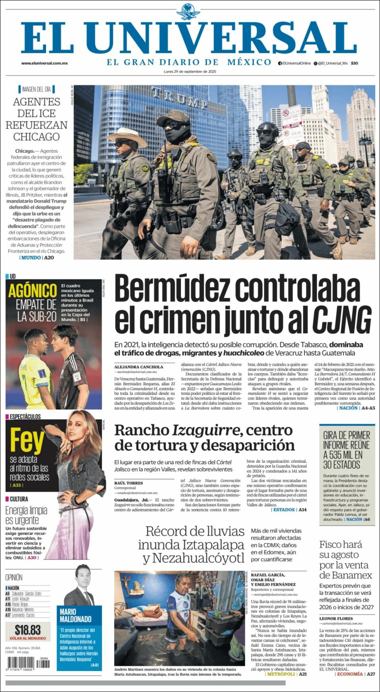 El Universal, edición del lunes 29 de septiembre de 2025