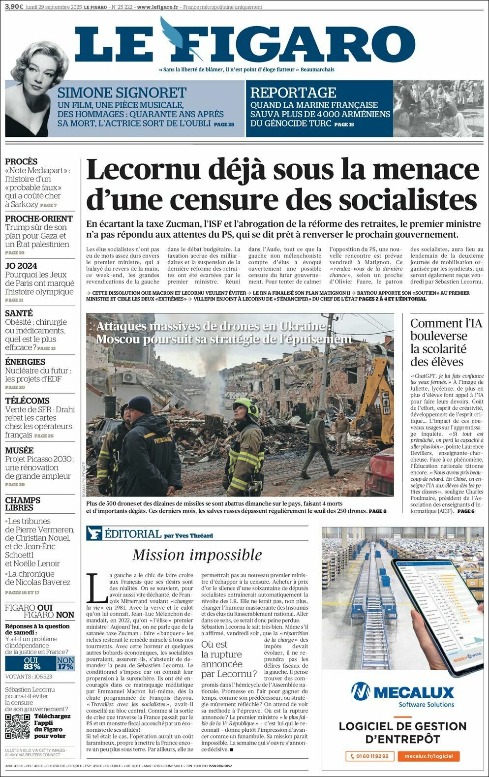Le Figaro, edición del lunes 29 de septiembre de 2025
