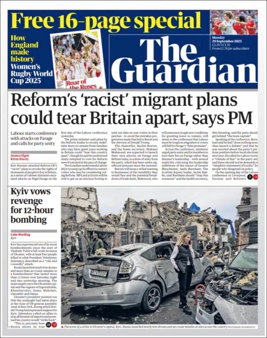 The Guardian, edición del lunes 29 de septiembre de 2025