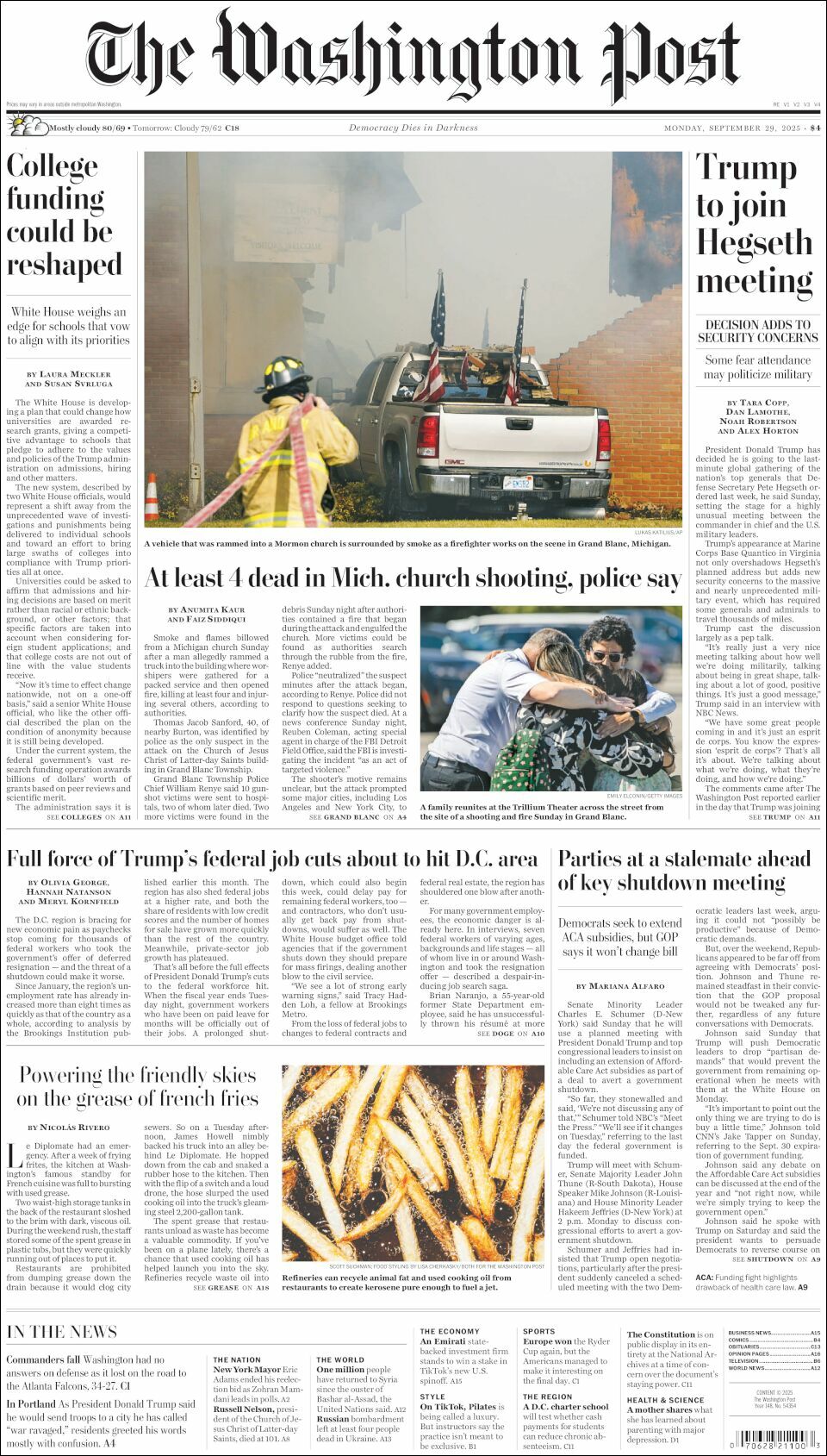 The Washington Post, edición del lunes 29 de septiembre de 2025