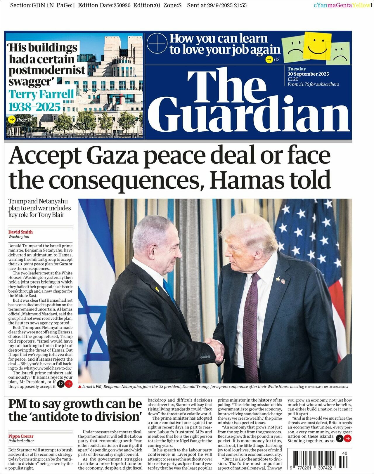 The Guardian, edición del martes 30 de septiembre de 2025 The Guardian, edición del martes 30 de septiembre de 2025