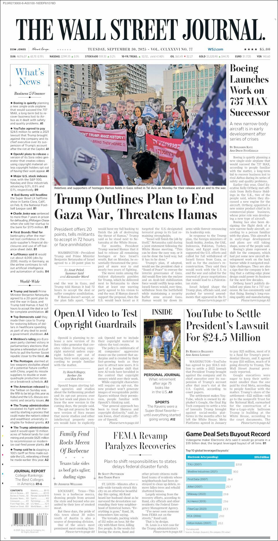 The Wall Street Journal, edición del martes 30 de septiembre de 2025 The Wall Street Journal, edición del martes 30 de septiembre de 2025
