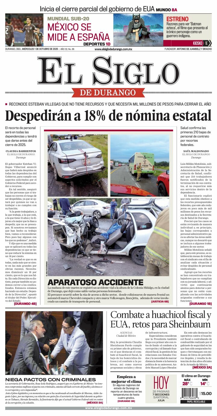 El Siglo de Durango, edición del miércoles 01 de octubre de 2025 El Siglo de Durango, edición del miércoles 01 de octubre de 2025