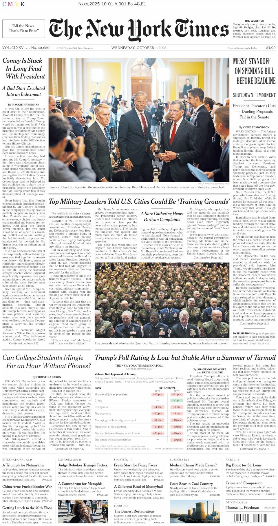 The New York Times, edición del miércoles 01 de octubre de 2025 The New York Times, edición del miércoles 01 de octubre de 2025