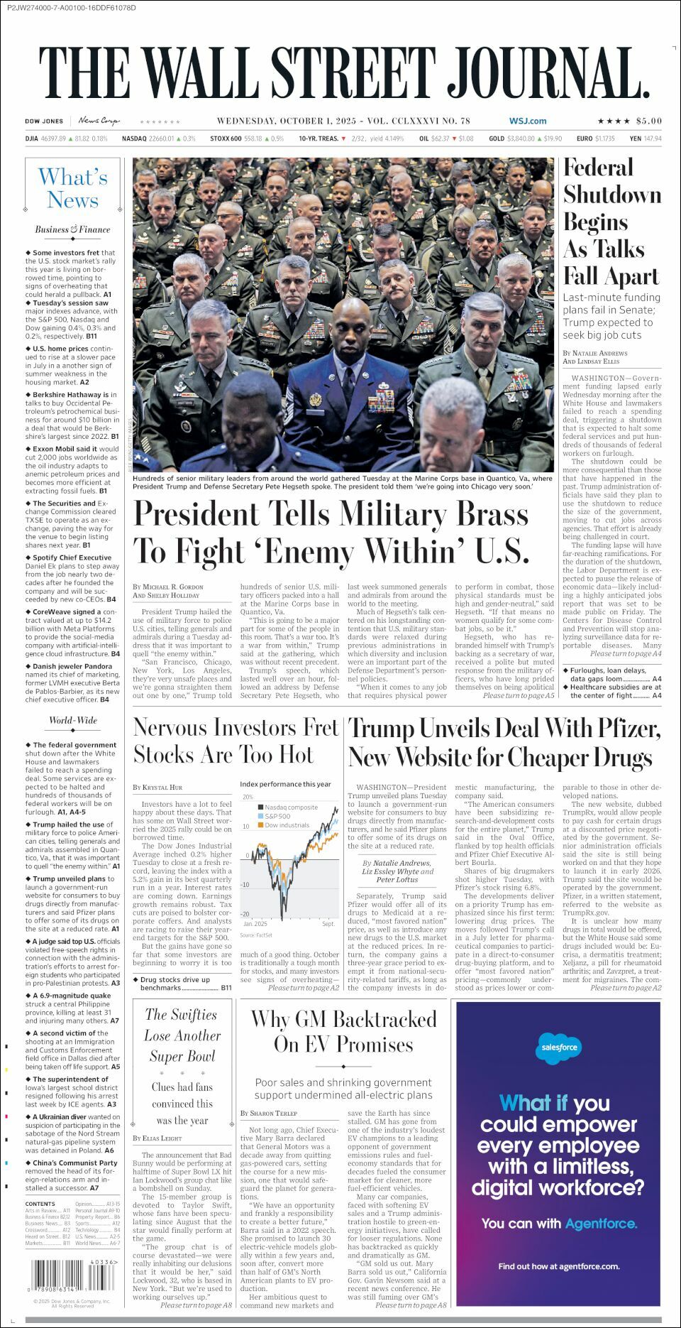 The Wall Street Journal, edición del miércoles 01 de octubre de 2025 The Wall Street Journal, edición del miércoles 01 de octubre de 2025