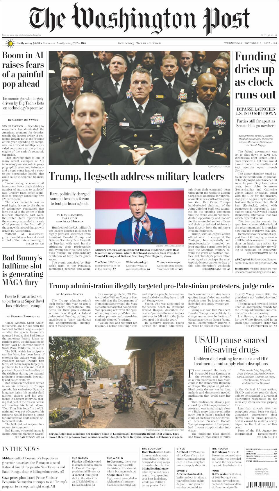 The Washington Post, edición del miércoles 01 de octubre de 2025 The Washington Post, edición del miércoles 01 de octubre de 2025