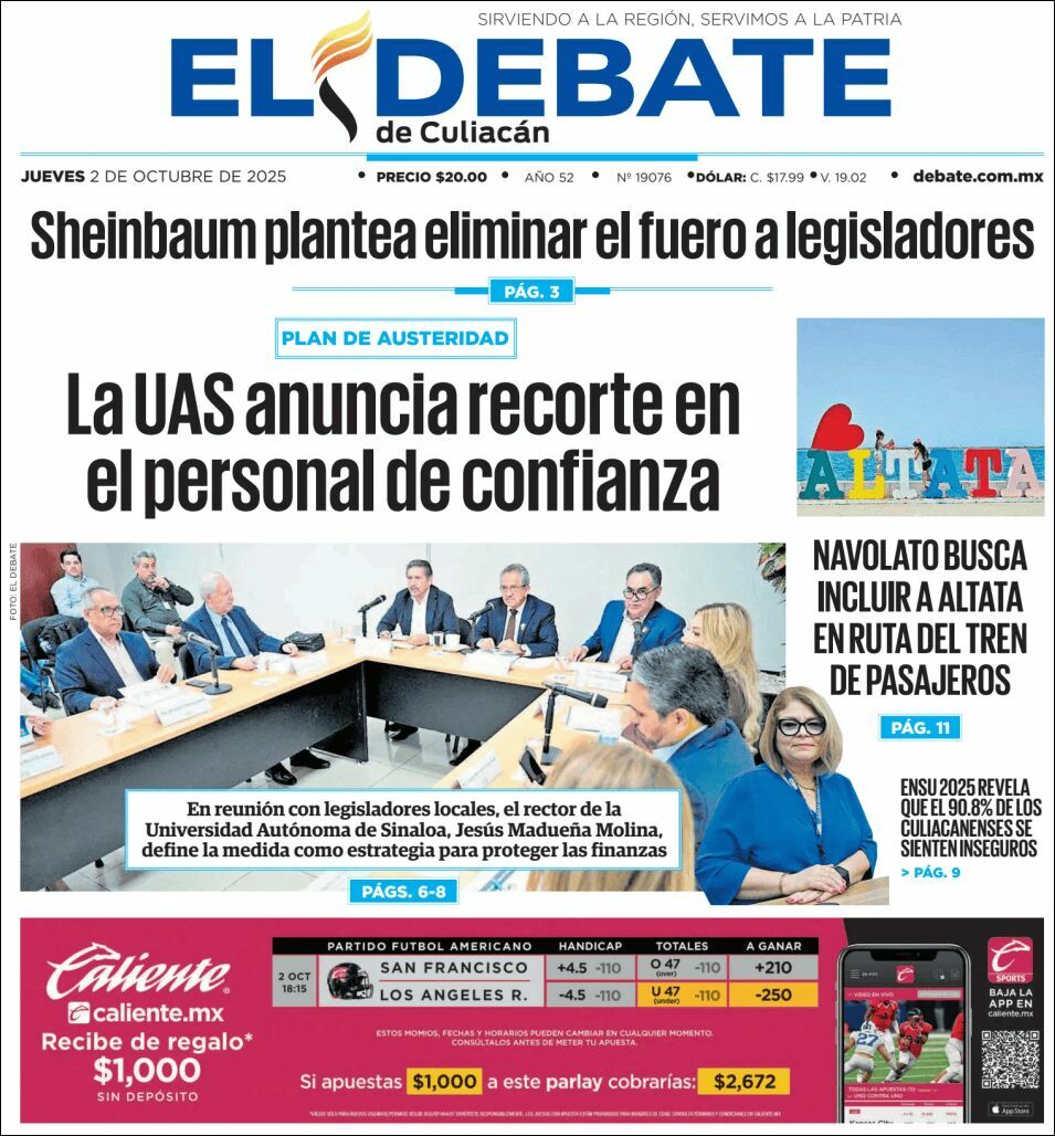 El Debate Culiacán, edición del jueves 02 de octubre de 2025 El Debate Culiacán, edición del jueves 02 de octubre de 2025