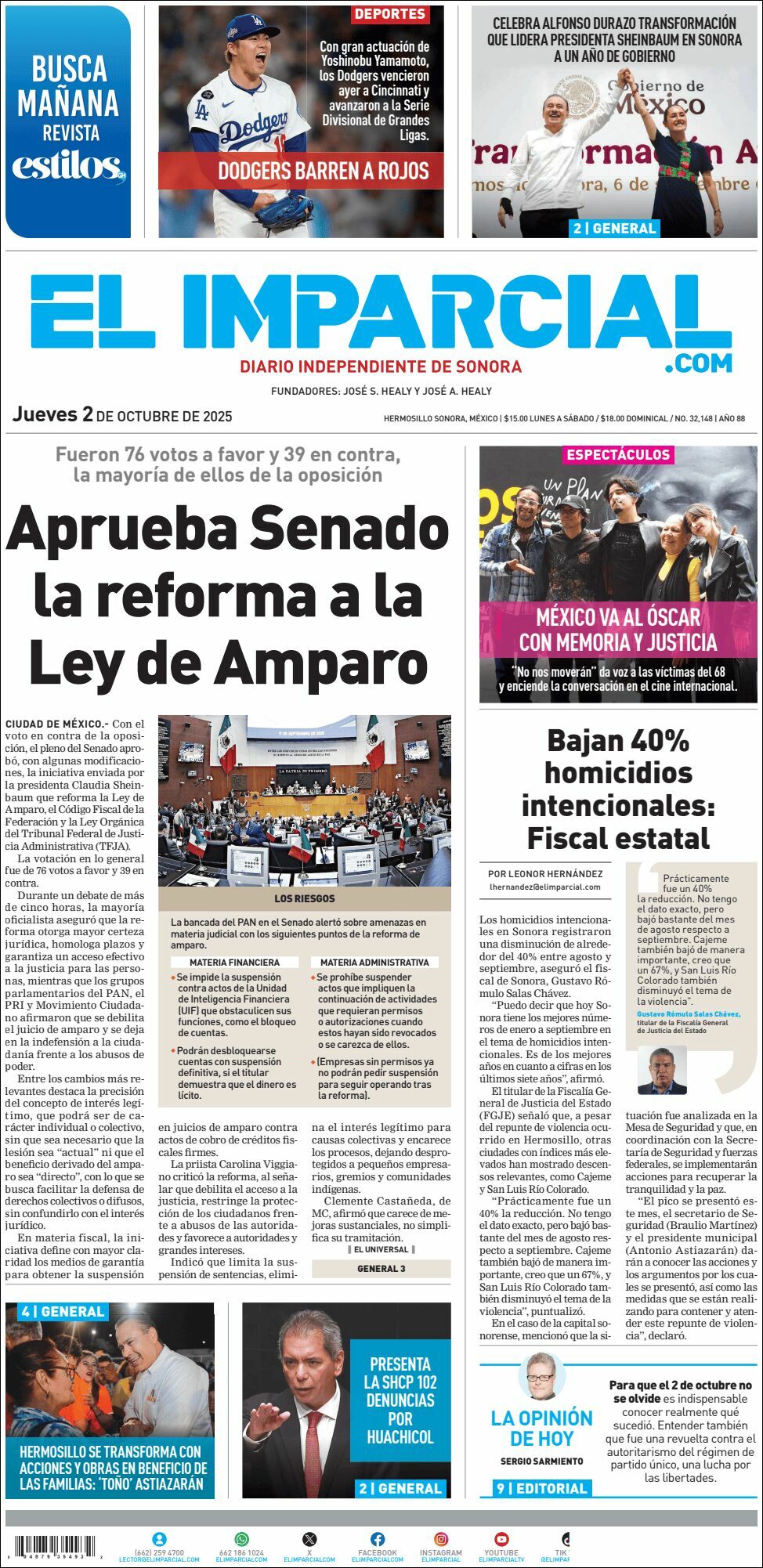 El Imparcial, edición del jueves 02 de octubre de 2025 El Imparcial, edición del jueves 02 de octubre de 2025