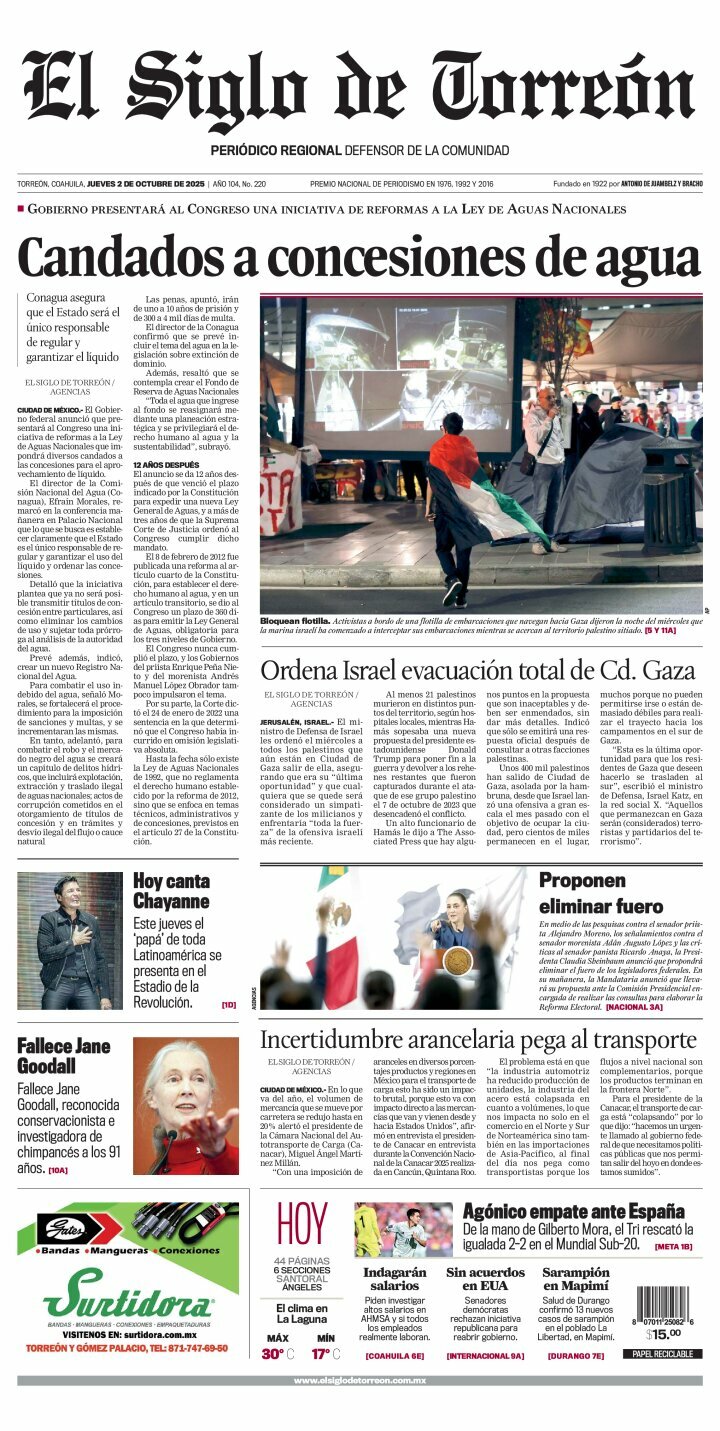 El Siglo de Torreón, edición del jueves 02 de octubre de 2025 El Siglo de Torreón, edición del jueves 02 de octubre de 2025