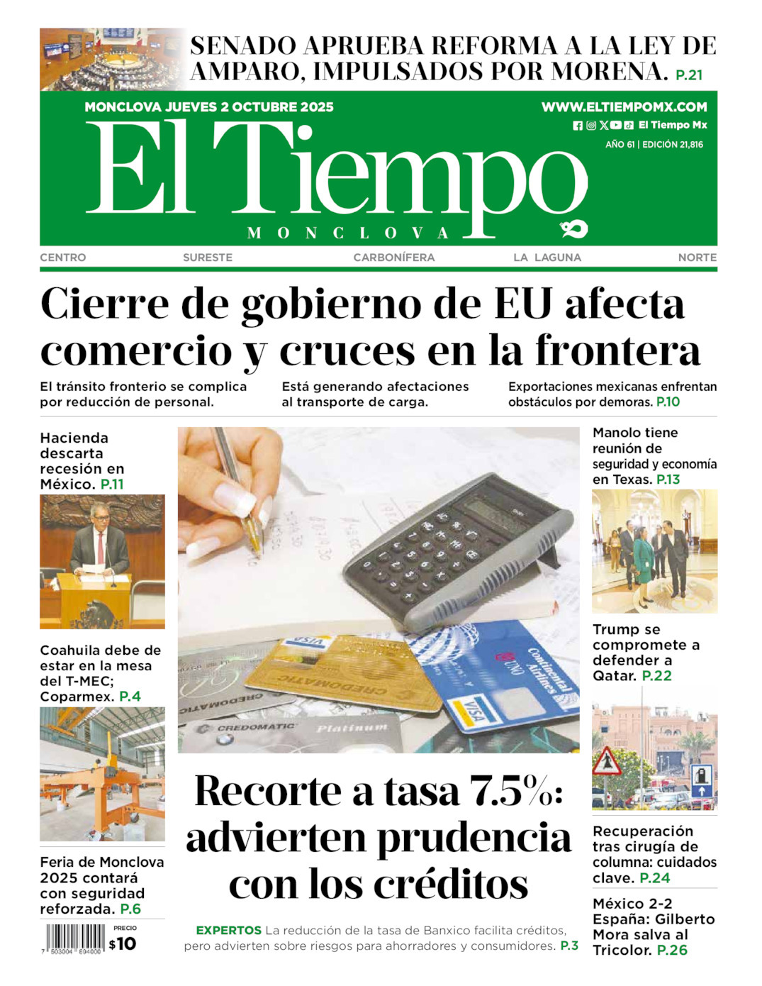 El Tiempo Monclova, edición del jueves 02 de octubre de 2025 El Tiempo Monclova, edición del jueves 02 de octubre de 2025