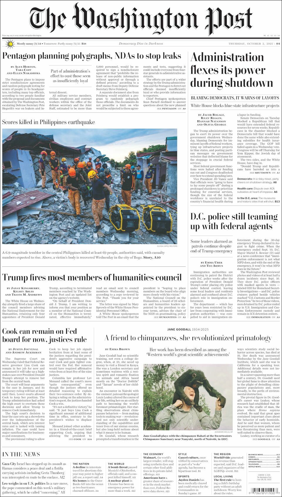The Washington Post, edición del jueves 02 de octubre de 2025 The Washington Post, edición del jueves 02 de octubre de 2025