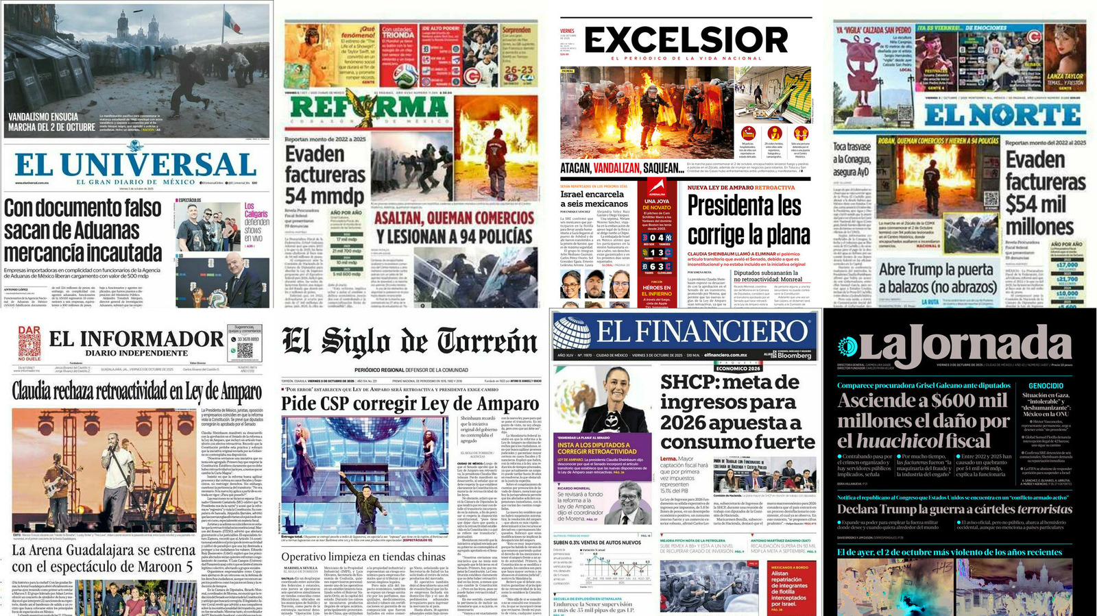 Portadas de periódicos impresos más importantes de México hoy