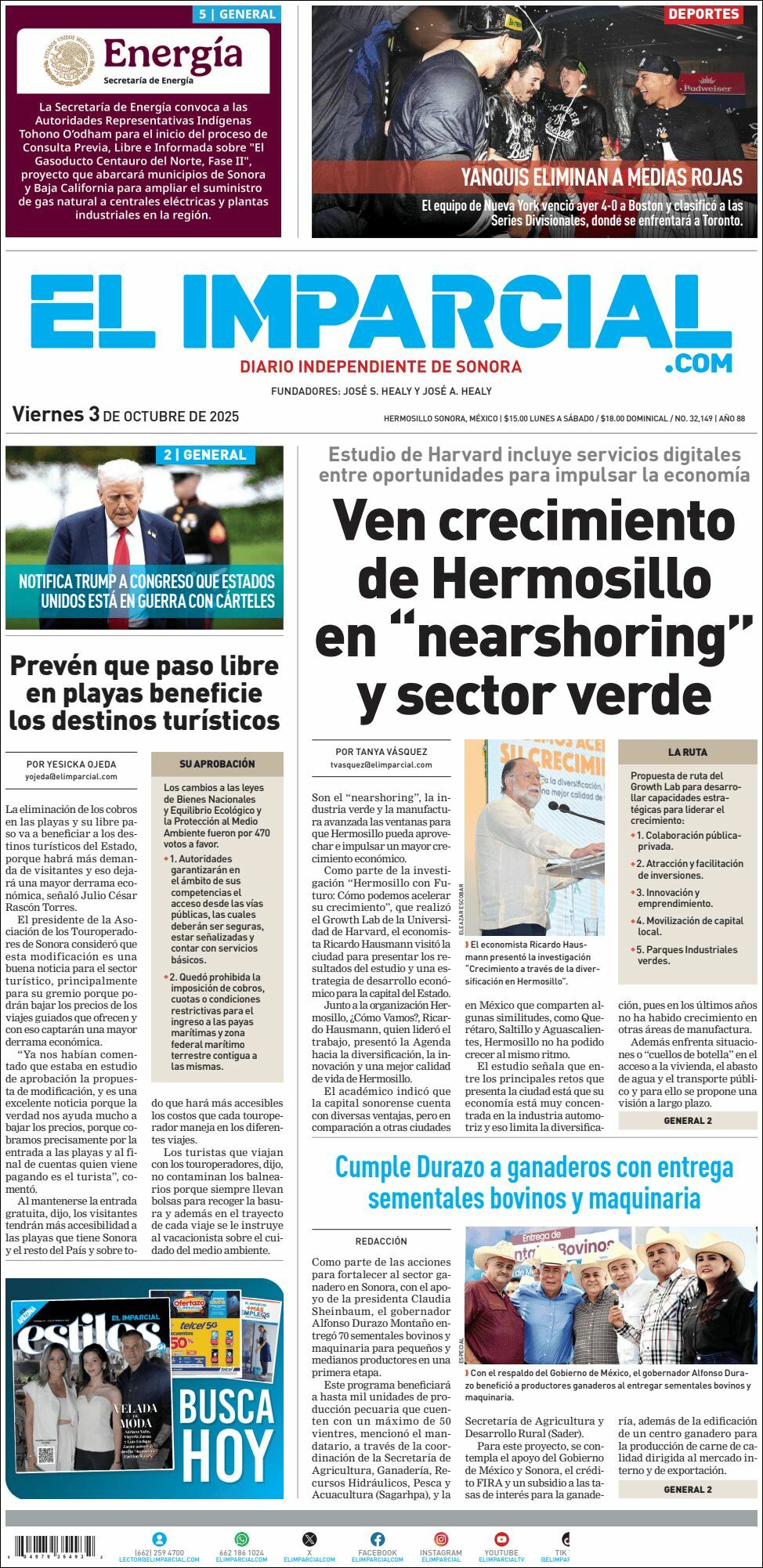 El Imparcial, edición del viernes 03 de octubre de 2025 El Imparcial, edición del viernes 03 de octubre de 2025
