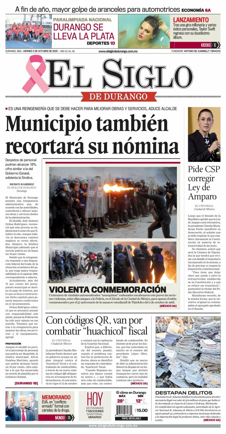 El Siglo de Durango, edición del viernes 03 de octubre de 2025 El Siglo de Durango, edición del viernes 03 de octubre de 2025