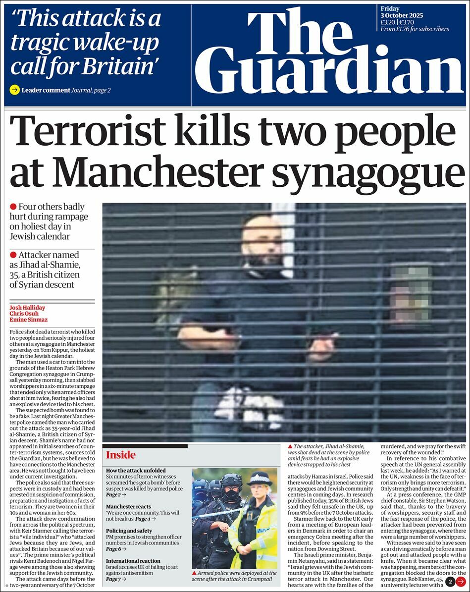 The Guardian, edición del viernes 03 de octubre de 2025 The Guardian, edición del viernes 03 de octubre de 2025