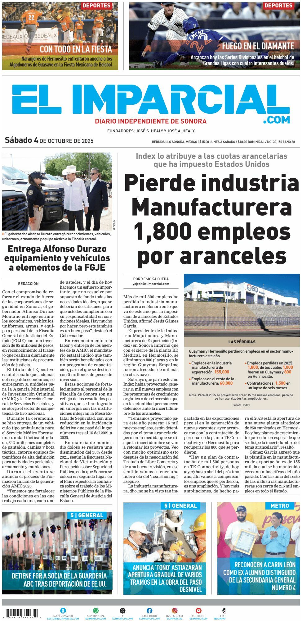 El Imparcial, edición del sábado 04 de octubre de 2025 El Imparcial, edición del sábado 04 de octubre de 2025