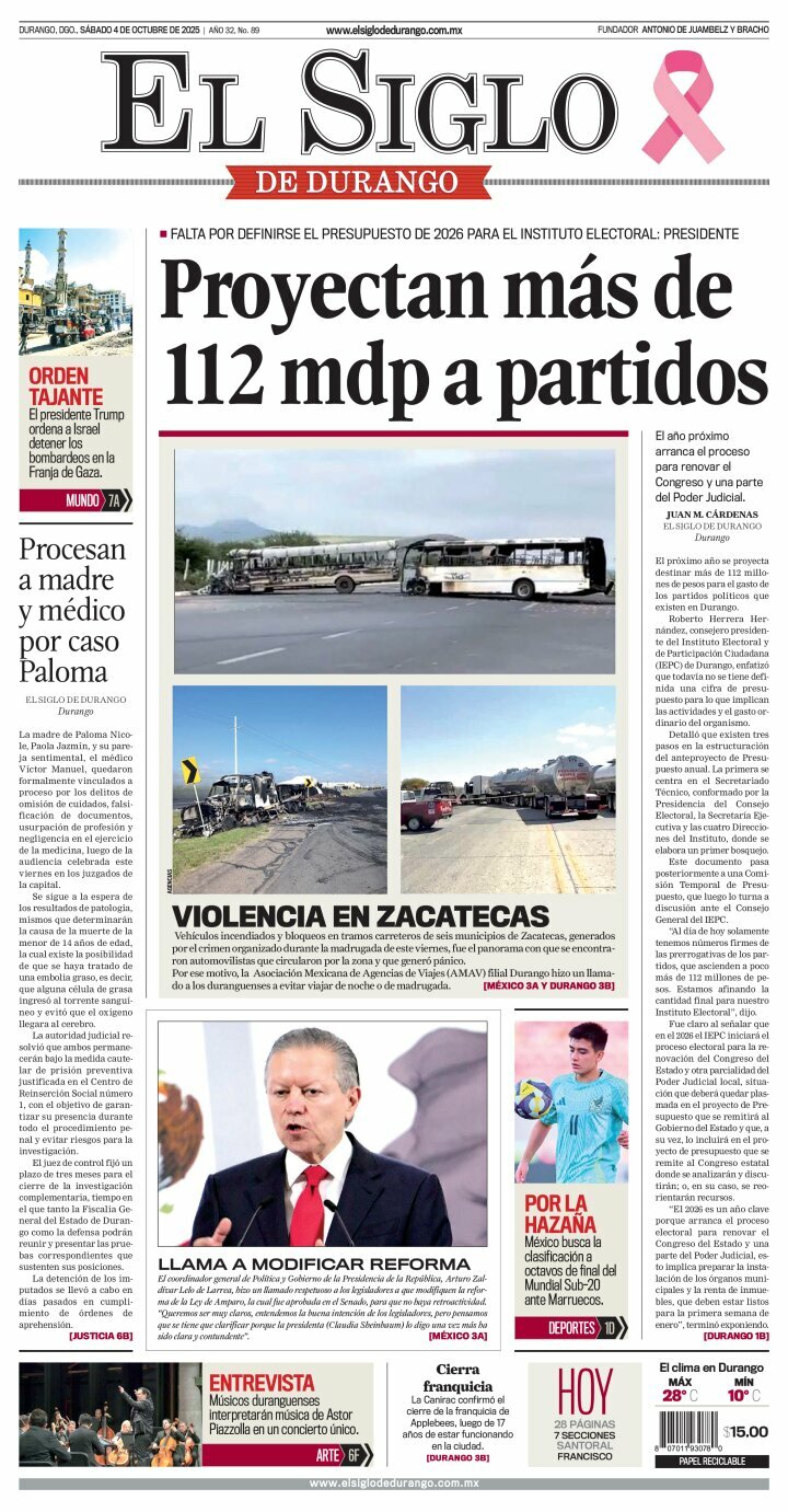 El Siglo de Durango, edición del sábado 04 de octubre de 2025 El Siglo de Durango, edición del sábado 04 de octubre de 2025