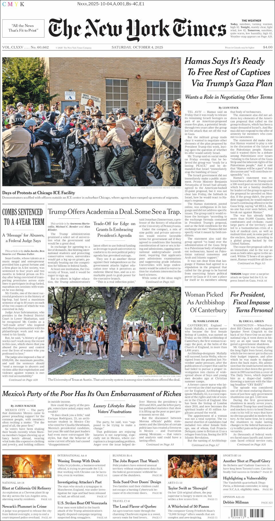 The New York Times, edición del sábado 04 de octubre de 2025 The New York Times, edición del sábado 04 de octubre de 2025