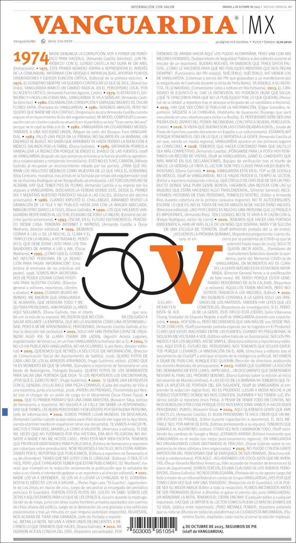 Vanguardia, edición del sábado 04 de octubre de 2025 Vanguardia, edición del sábado 04 de octubre de 2025
