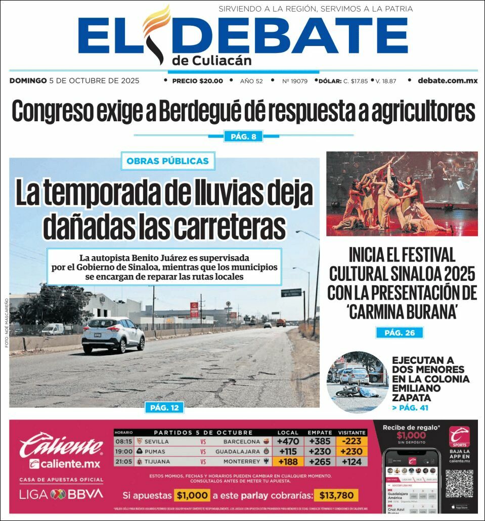 El Debate Culiacán, edición del domingo 05 de octubre de 2025 El Debate Culiacán, edición del domingo 05 de octubre de 2025