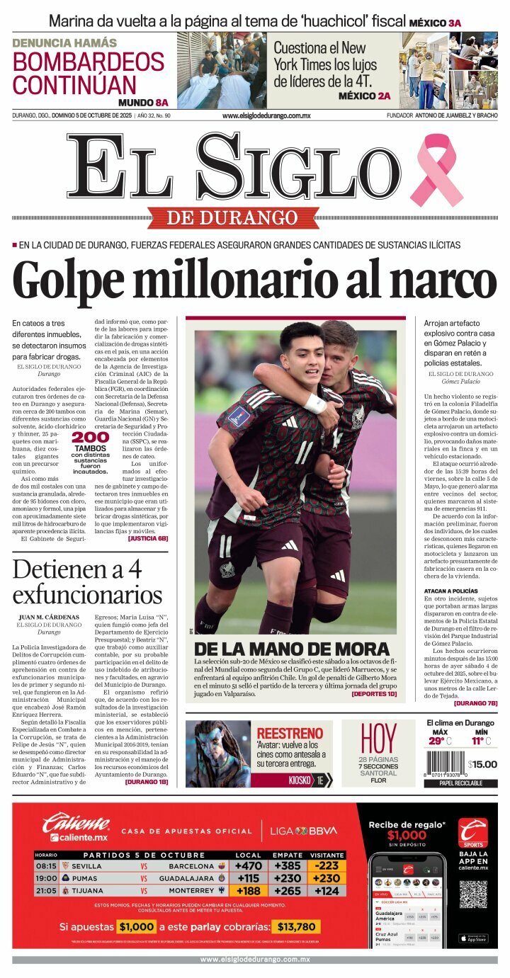 El Siglo de Durango, edición del domingo 05 de octubre de 2025 El Siglo de Durango, edición del domingo 05 de octubre de 2025