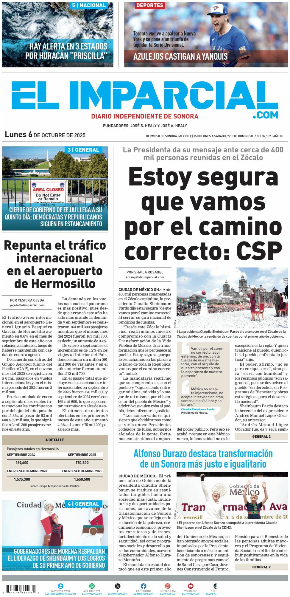El Imparcial, edición del lunes 06 de octubre de 2025 El Imparcial, edición del lunes 06 de octubre de 2025