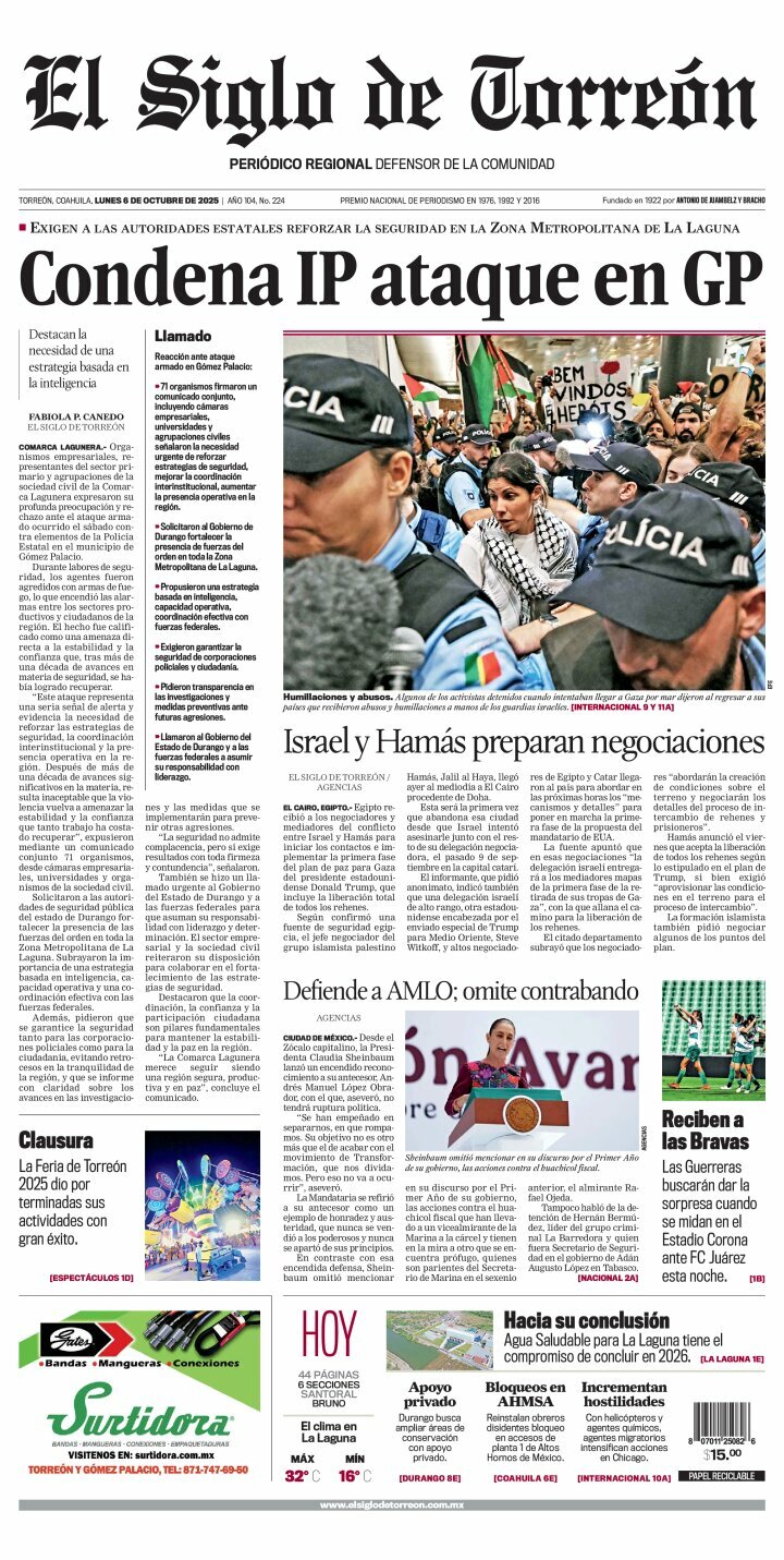 El Siglo de Torreón, edición del lunes 06 de octubre de 2025 El Siglo de Torreón, edición del lunes 06 de octubre de 2025