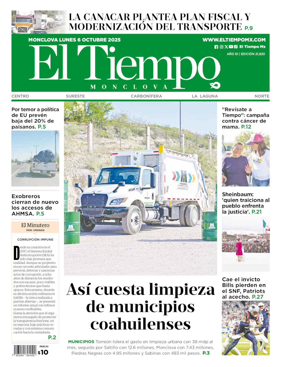 El Tiempo Monclova, edición del lunes 06 de octubre de 2025 El Tiempo Monclova, edición del lunes 06 de octubre de 2025