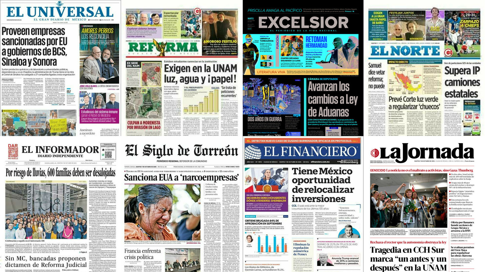 Portadas de periódicos impresos más importantes de México hoy