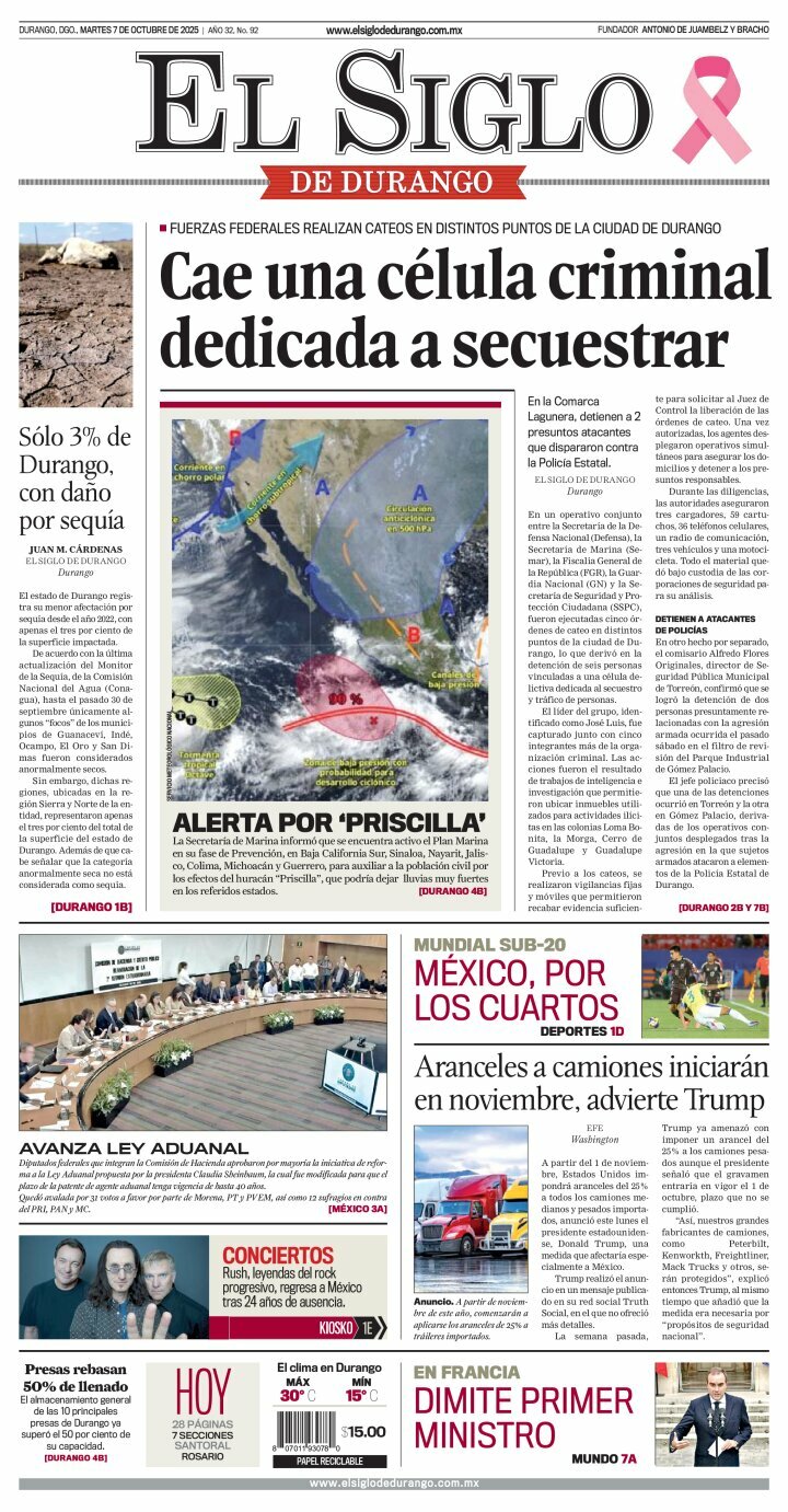 El Siglo de Durango, edición del martes 07 de octubre de 2025 El Siglo de Durango, edición del martes 07 de octubre de 2025