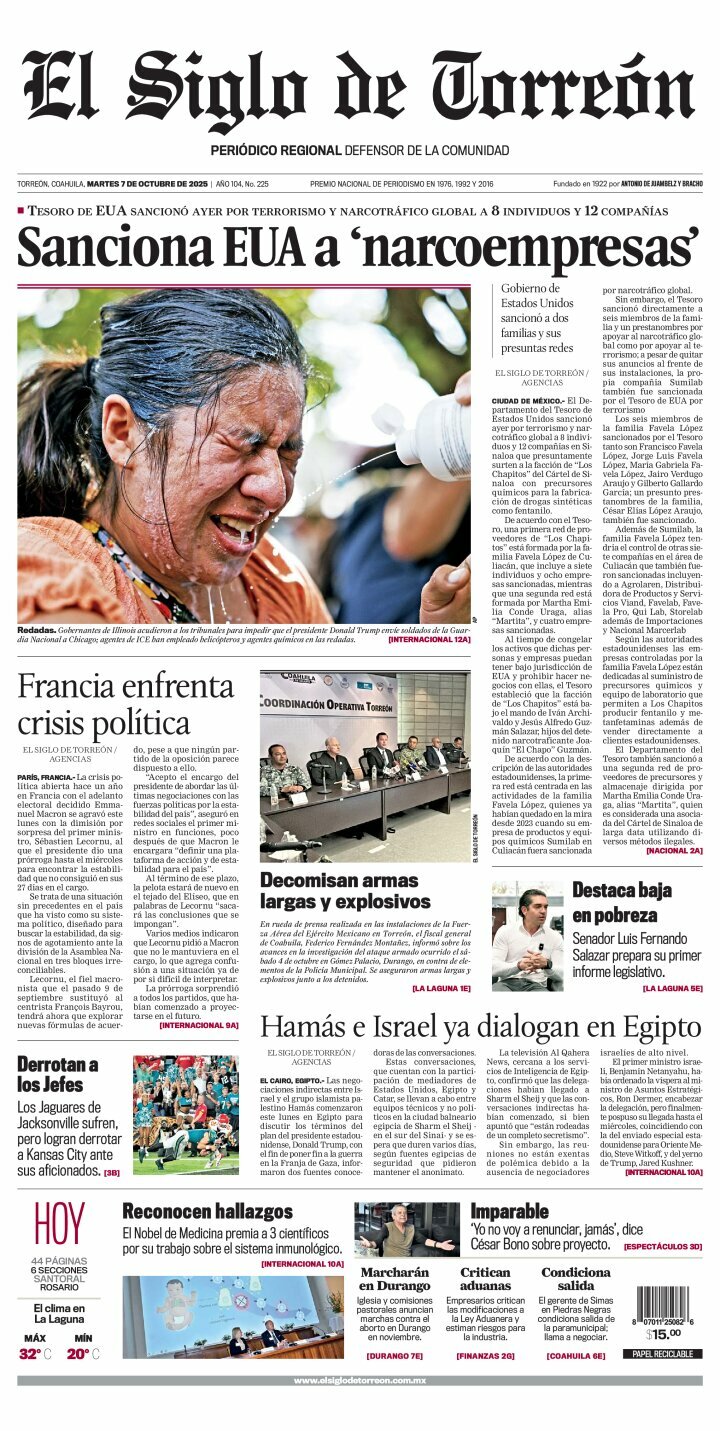 El Siglo de Torreón, edición del martes 07 de octubre de 2025 El Siglo de Torreón, edición del martes 07 de octubre de 2025