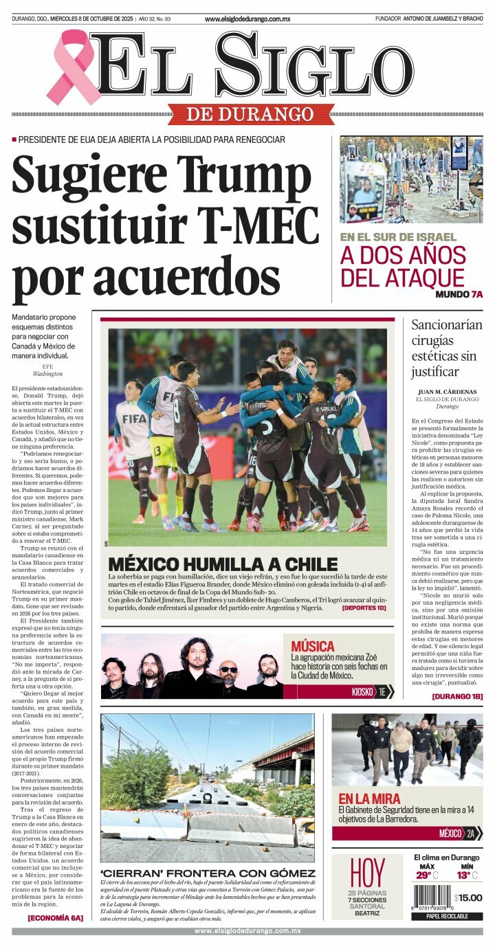 El Siglo de Durango, edición del miércoles 08 de octubre de 2025 El Siglo de Durango, edición del miércoles 08 de octubre de 2025