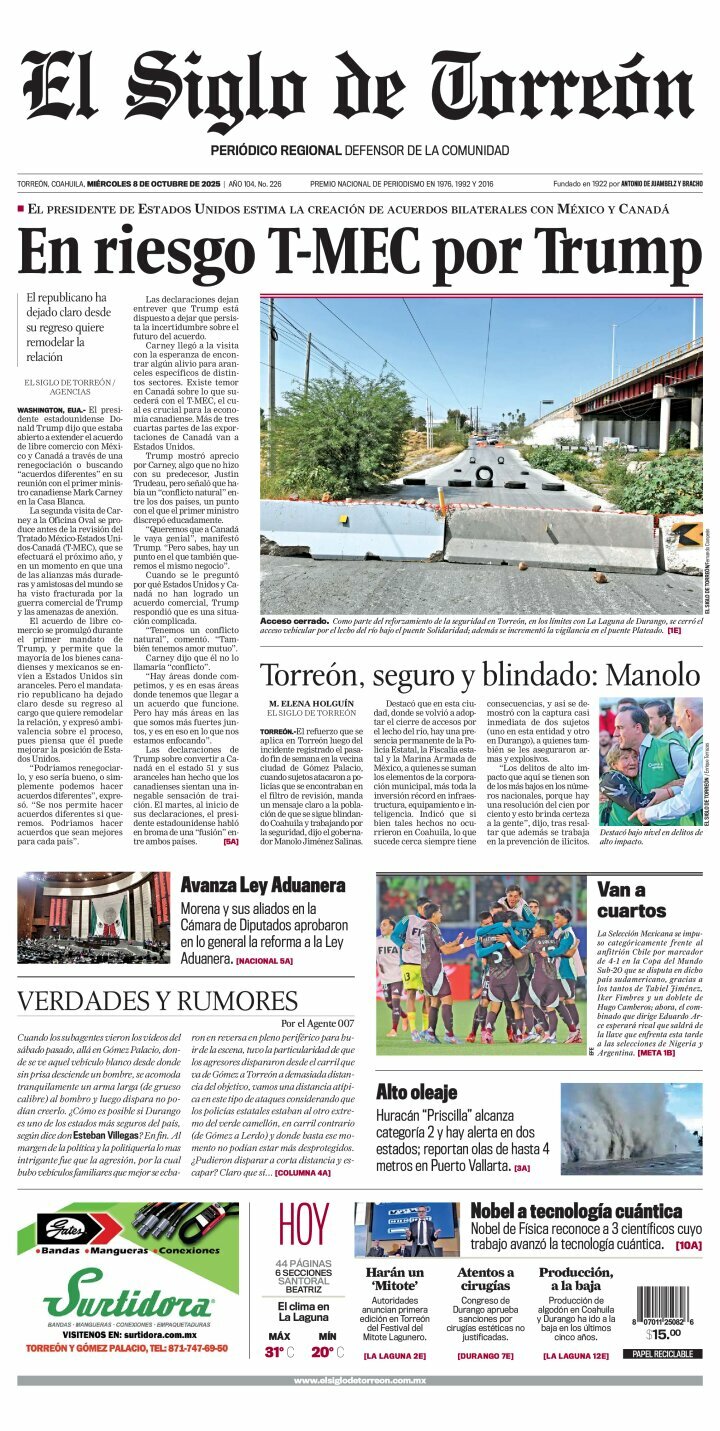 El Siglo de Torreón, edición del miércoles 08 de octubre de 2025 El Siglo de Torreón, edición del miércoles 08 de octubre de 2025