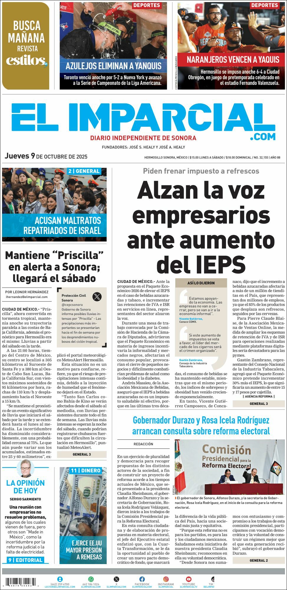 El Imparcial, edición del jueves 09 de octubre de 2025 El Imparcial, edición del jueves 09 de octubre de 2025